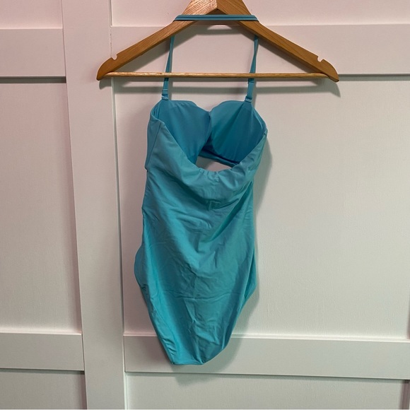 Blue Strapless One-piece bathing suit with cut outs and tie - Picture 2 of 2